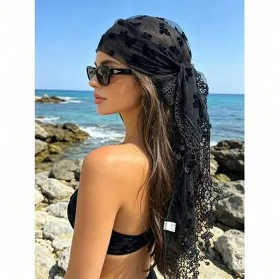Bohemian Lace Triangular Headscarf Retro French Mesh Scarf by SHEIN