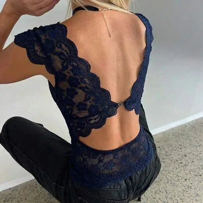 Deep V-Neck Lace Backless Sexy Camisole by Aloruh