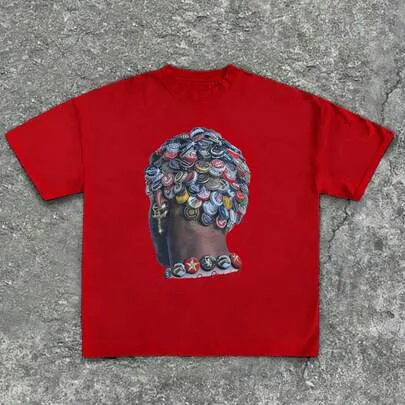 Bottle Cap Funny T-Shirt with Head Print Rapper 100% Cotton Casual Printed T-Shirt