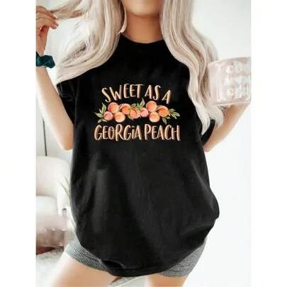 Sweet as a Georgia Peach Cute Funny Southern Georgia Girl Graphic Cotton T-Shirt by SHEIN