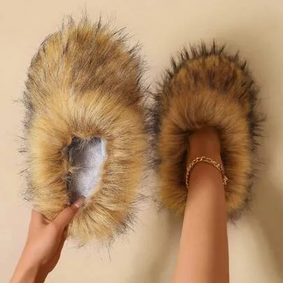 Fluffy Slide Slippers Thermal Lined Faux Fur Open Toe Slip-On by SHEIN