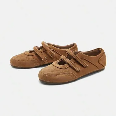 Hook and Loop Leather Breathable Soft Sole Trainers Flats by Bholvia
