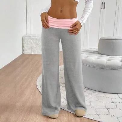 Casual Color Block Low Waist Bell-Bottom Sweatpants by INAWLY