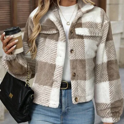 Reversible Plaid Fleece Jacket with Collar by Editum