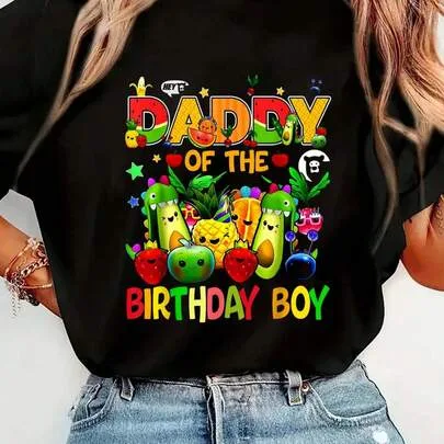 100% Cotton Daddy of the Birthday Boy Family Fruit Birthday Hey Bear Print T-Shirt Casual Crew Neck Short Sleeve by SHEIN