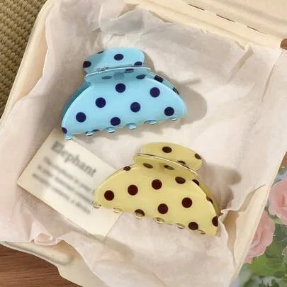 2pcs/Set Polka Dot Dopamine Candy Color Contrast Small Acrylic Hair Claw Set, Sweet French Vintage Half-Up Bun Hair Clip by SHEIN