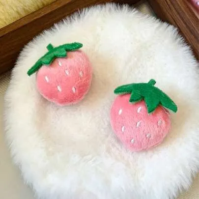 2pcs Strawberry Hair Clips with Fluffy Decor by SHEIN
