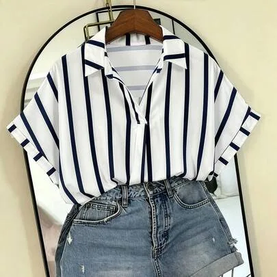 French Vintage Striped Dolman Sleeve Shirt