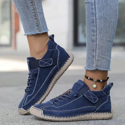 Casual Ankle Boots Handmade Stitching Slip-On Rubber Non-Slip Sole by SHEIN