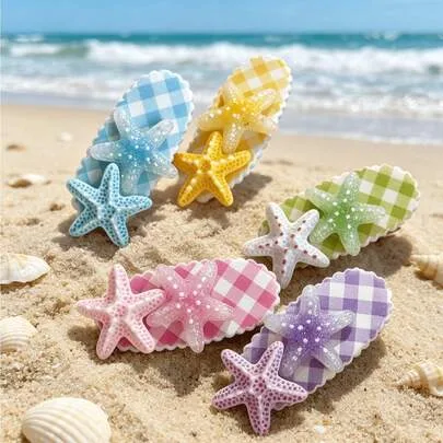 5pcs 3D Starfish Hair Clips Side Clips Hair Slide by SHEIN