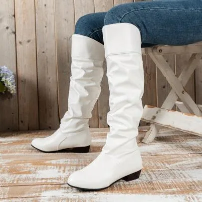 Solid Color Knee-High Boots by SHEIN