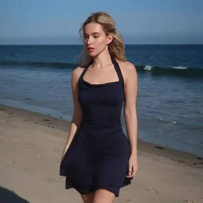 Knitted Halter Neck Slim Fit Bodycon Dress by Turnttoni