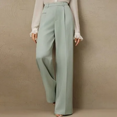 Plain Straight Leg Pants by Anewsta