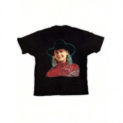Vintage Tracy Lawrence 1996 Heavy Short Sleeve Crew Neck Regular Fit "I Love You" Graphic Shirt by SHEIN