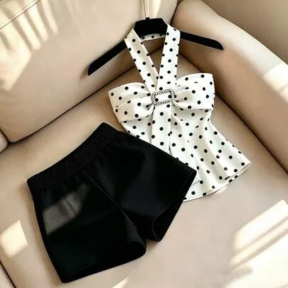 Polka Dot Sequin-Embellished Camisole & Shorts Two-Piece Set by Franclia