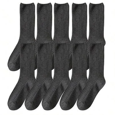 10 Pairs All Season Basic Solid Color Cotton Crew Socks by SHEIN