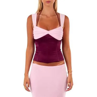 Sleeveless Halter Neck Contrast Color Corset Tank Top by SHEIN