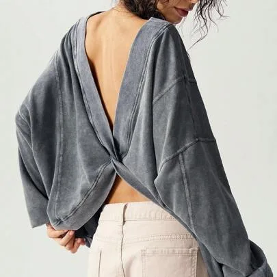 Casual Loose Twist Back Long Sleeve Sweatshirt by Bohemela