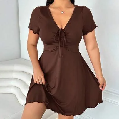 Valentine's Day V-Neck Front Tie Milkmaid Dress by Solflare