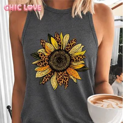 Chic Love Graphic Tank Top Casual Round Neck Sleeveless by SHEIN