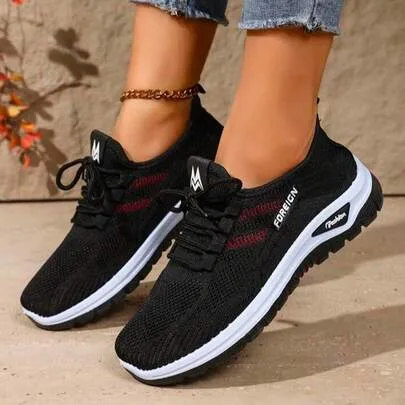 Breathable Knit Running Sneakers Lightweight Lace-Up Sports Shoes with Flexible Sole by SHEIN