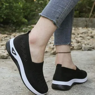 Lightweight Thickened Soft-Soled Knitted Breathable Casual Walking Shoes Loafers by SHEIN