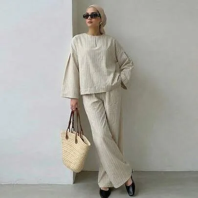 Striped Long Sleeve Shirt and Pants Casual 2 Pieces Set by Solavon
