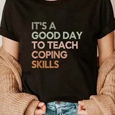 100% Cotton It's a Good Day to Teach Coping Skills School Counselor Graphic T-Shirt by SHEIN