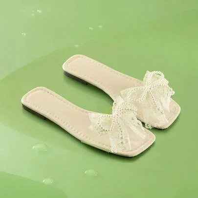 Bow Decor Lightweight Soft Bottom Non-Slip Open Toe Beach Sandals by Trivaya