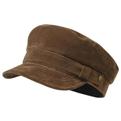 Vintage Octagonal Beret Hat Metal Buckle Belt Decorated Newsboy Cap Suede Captain Sailor Hat by SHEIN