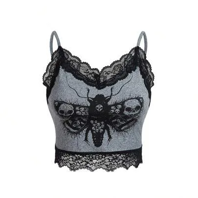 Cropped Slim Fit Contrast Lace Camisole Top by SHEIN