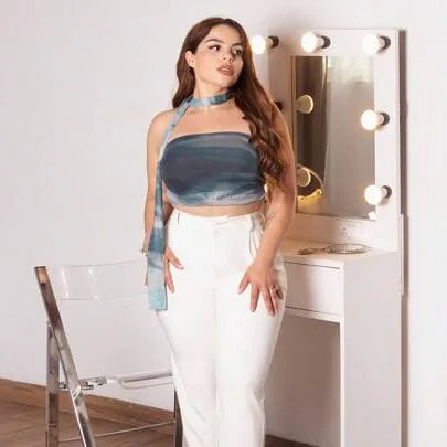 Tie-Dye Print Draped Neck Ruched Bandeau Top by Lupita Cardoza