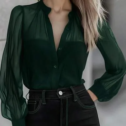 Mesh Patchwork Long Sleeve Shirt by SHEIN