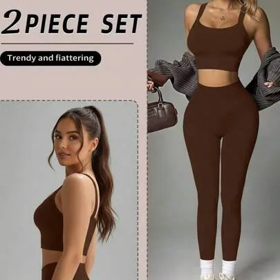 Seamless Solid Sports Set High-Elastic Yoga Bra with Criss-Cross Straps & High-Waist Leggings by SHEIN