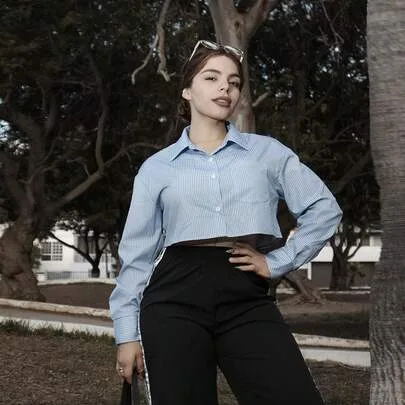 Striped Loose Casual Shirt Blouse with Pockets by Lupita Cardoza