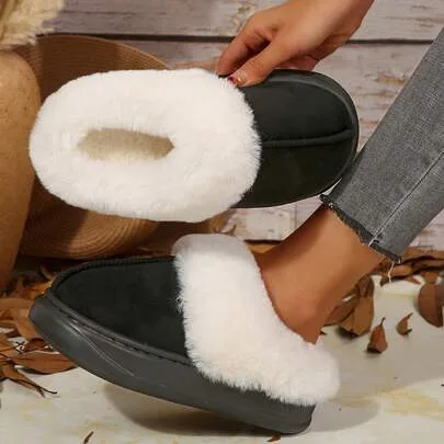 Solid Color Comfy Warm Thermal House Slippers
