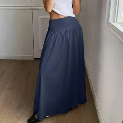 Solid Color Side Zipper Skirt by Serisse