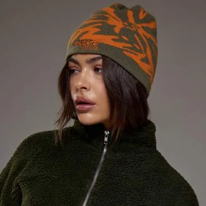 Windproof Embroidered Letter Jacquard Thick Knit Hat by MUSERA