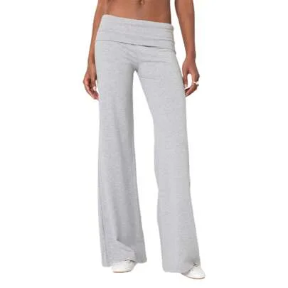 Fold Over Yoga Pants Low Rise Straight Leg Sweatpants Y2K Solid Color Stretchy Loose Gym Lounge Leggings by SHEIN