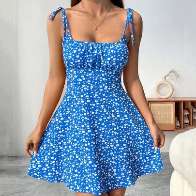 Ditsy Floral Printed Empire Waist Strappy Sundress Mini by Breezaya