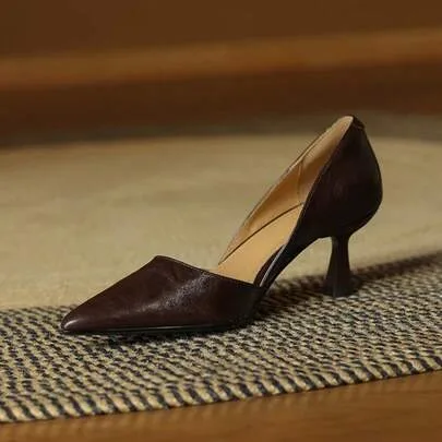 French Style Pointed Toe Mid-Heel Pumps, Kitten Heels