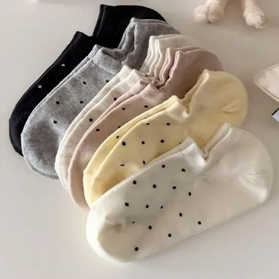 6 Pairs Polka Dot Invisible Boat Socks, Non-Slip Soft Breathable by SHEIN
