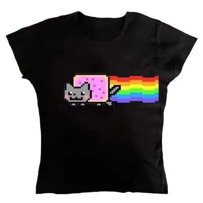 Y2K Nyann Cat Cute Meme Baby Tee Graphic Print by SHEIN