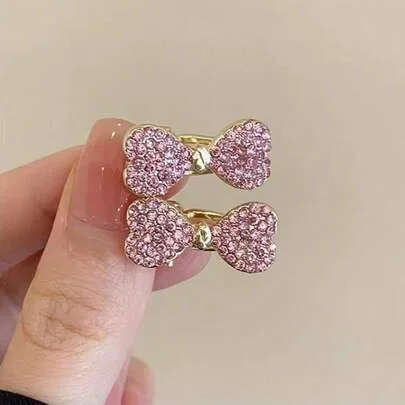 5pcs Small Rhinestone Bow Side Clip, Elegant Rhinestone Hair Clip, Mini Bangs Hair Accessory by SHEIN