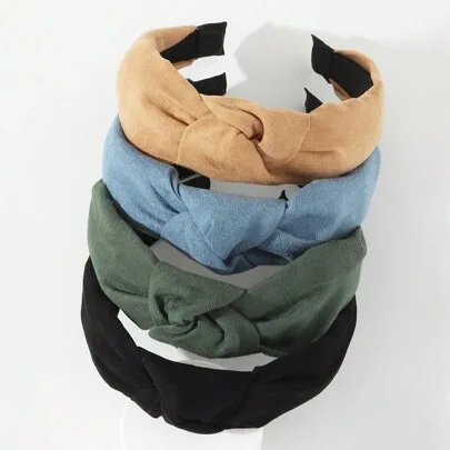 4pcs Solid Color Faux Suede Headbands Set by SHEIN