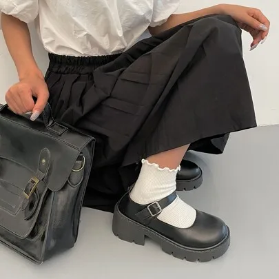 Vintage French Style Thick-Soled Mary Jane Shoes, Loafers by SHEIN