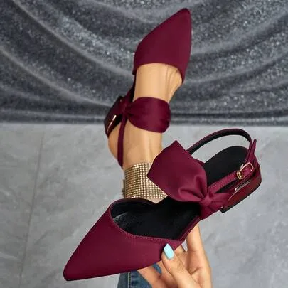 Flat Shoes with Bow Decor, Elegant Basic Style by SHEIN