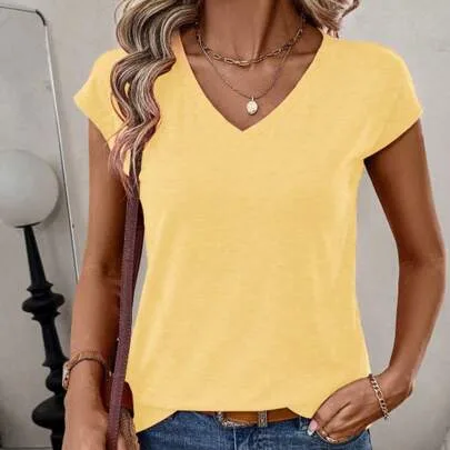 V-Neck Solid Color Sleeveless Cotton Blend Cami Tank Top by SHEIN