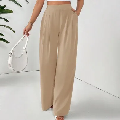 Striped Elastic Waist Wide Leg Trousers with Double Pockets by SHEIN