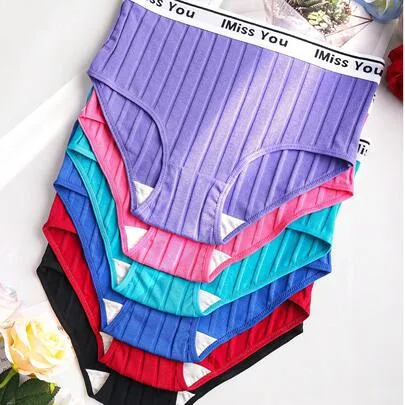 6 Pieces High Waisted Ribbed Triangle Underwear - Breathable Elastic Waistband with "Miss You" Letter Design by SHEIN